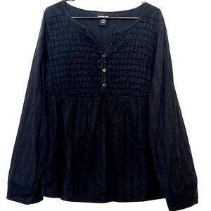 Lane Bryant Tiered Button Front Shirt Size 14/16 Long Sleeve Smocked Business